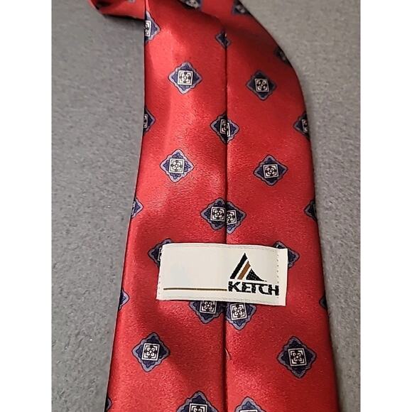 Vintage Ketch Men’s Tie Red Blue Gold Geometric Print 90s Retro 54"x3.5" GUC - Picture 5 of 5